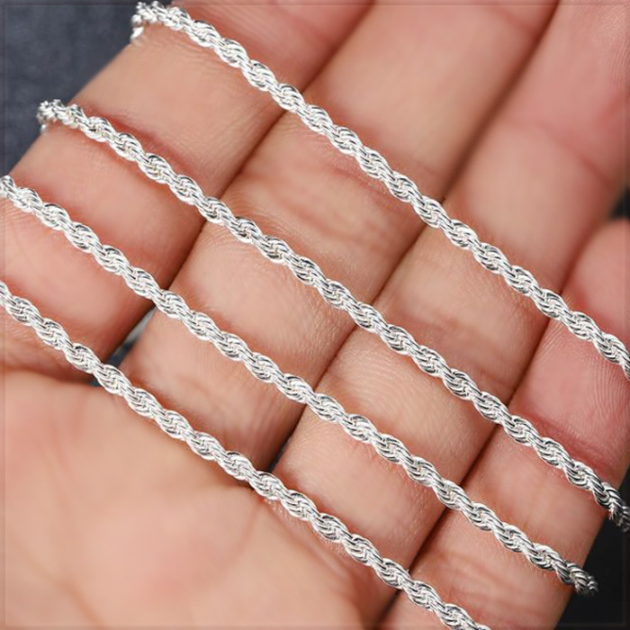 [NECKLACE] 925 Silver Plated Shine Twisted Line ツイスト ロープ スリムチェーン シルバー ネックレス φ2.4x600mm (10g)