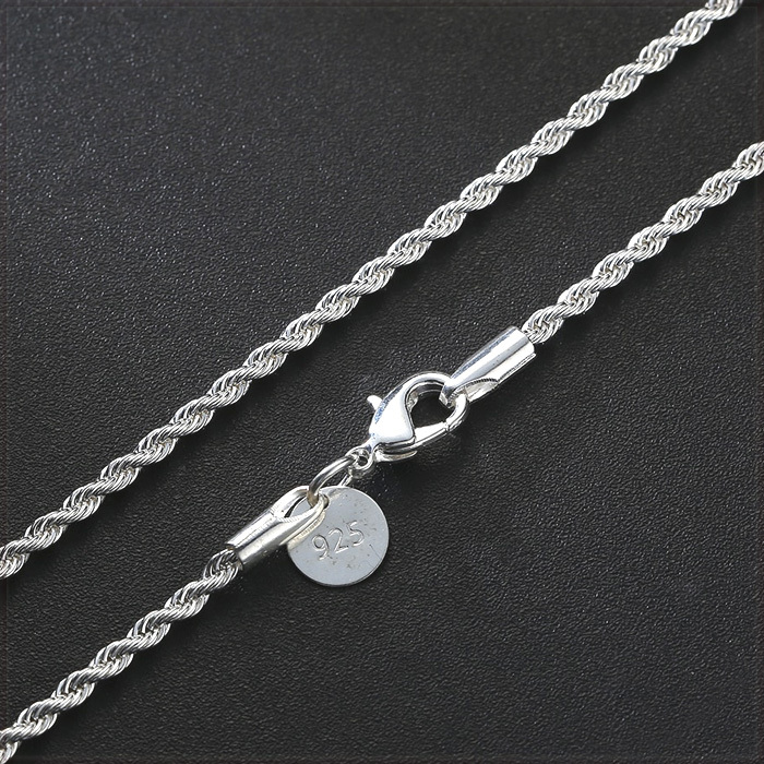 [NECKLACE] 925 Silver Plated Shine Twisted Line ツイスト ロープ スリムチェーン シルバー ネックレス φ2.4x600mm (10g)