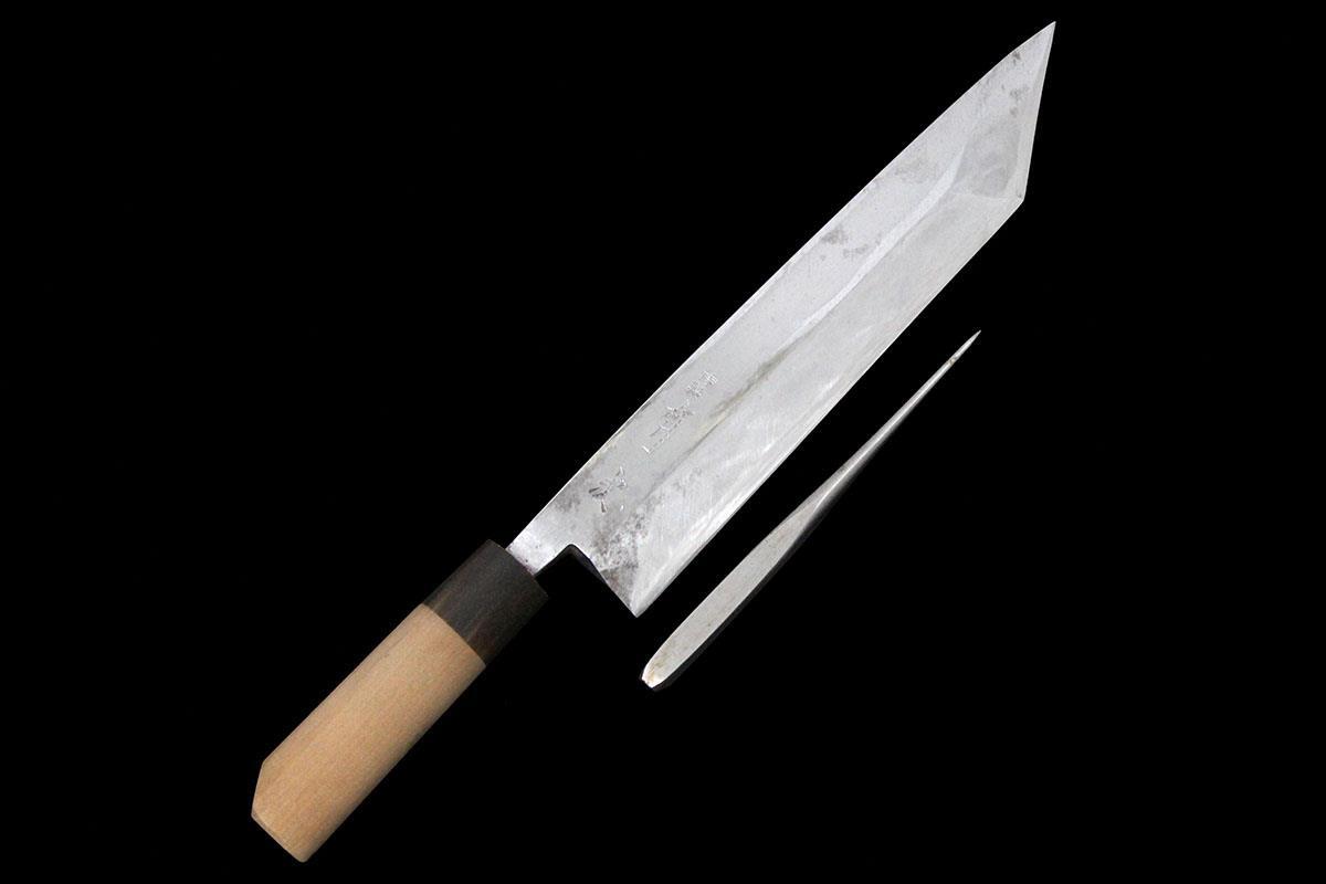 美品｜有次 鰻裂包丁 江戸裂き 霞 八寸 朴柄 目打ち付 KN02-A10843-2L1C