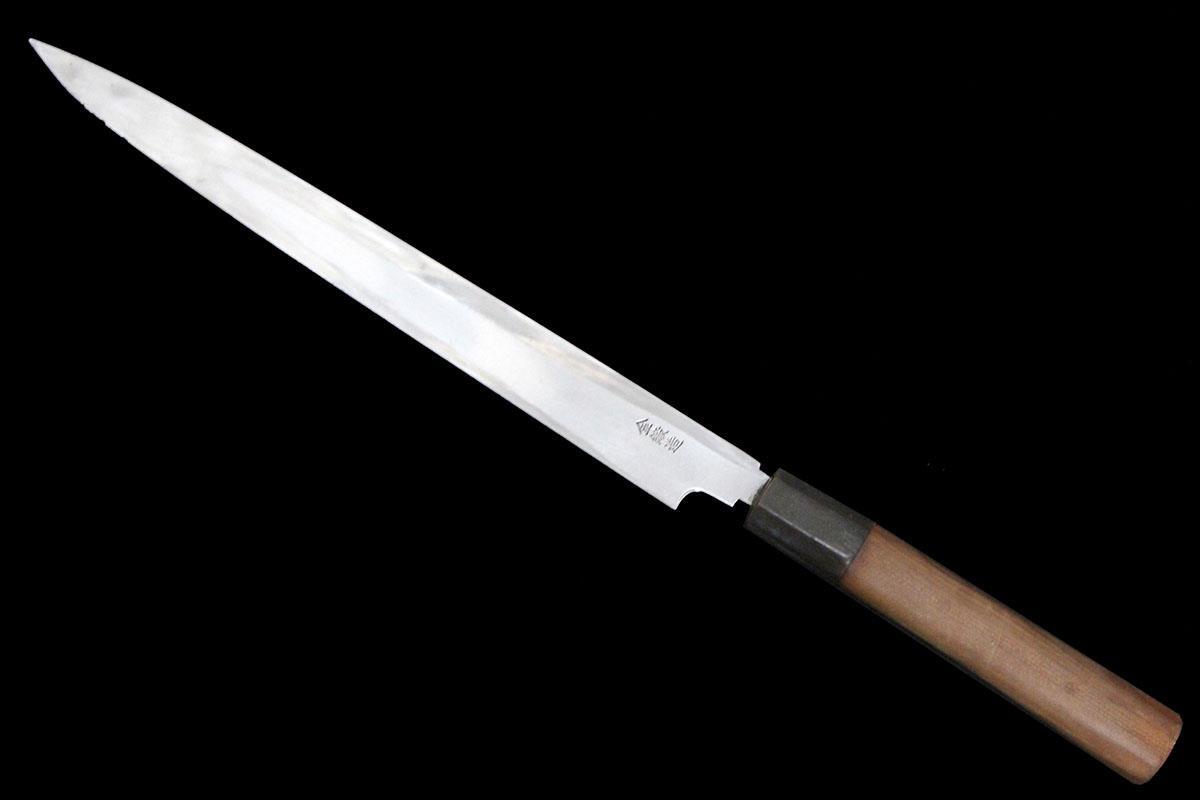 訳有品｜一刀斎虎徹 柳刃包丁 本焼 八寸半 金鍛造 樸柄 KN02-A10994-2L1A-ψ