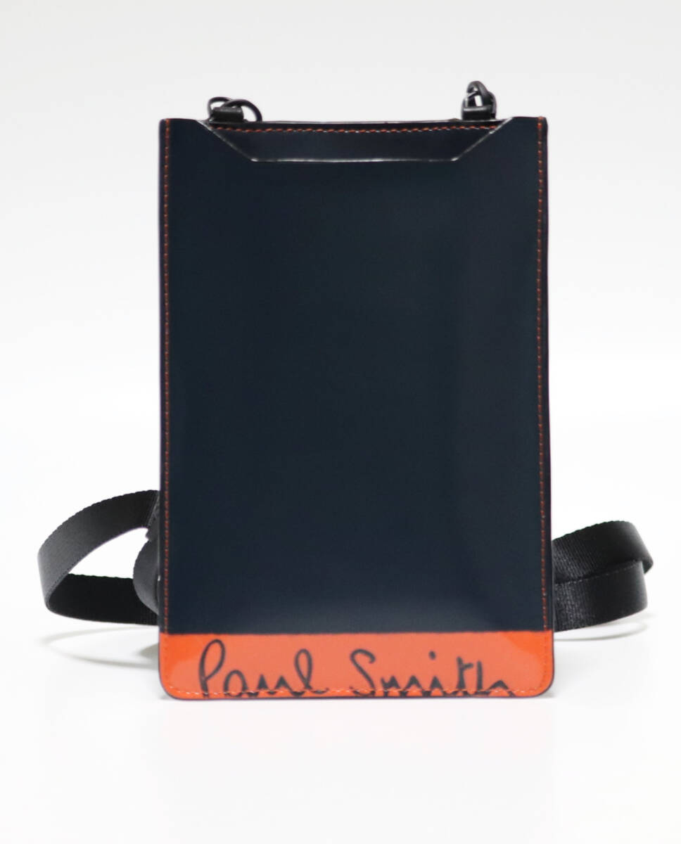 新品箱付き【ポールスミス】現(xiàn)行モデル ブラッシュオフレザー ネックポーチ 紺 v6271 プレゼントにも最適