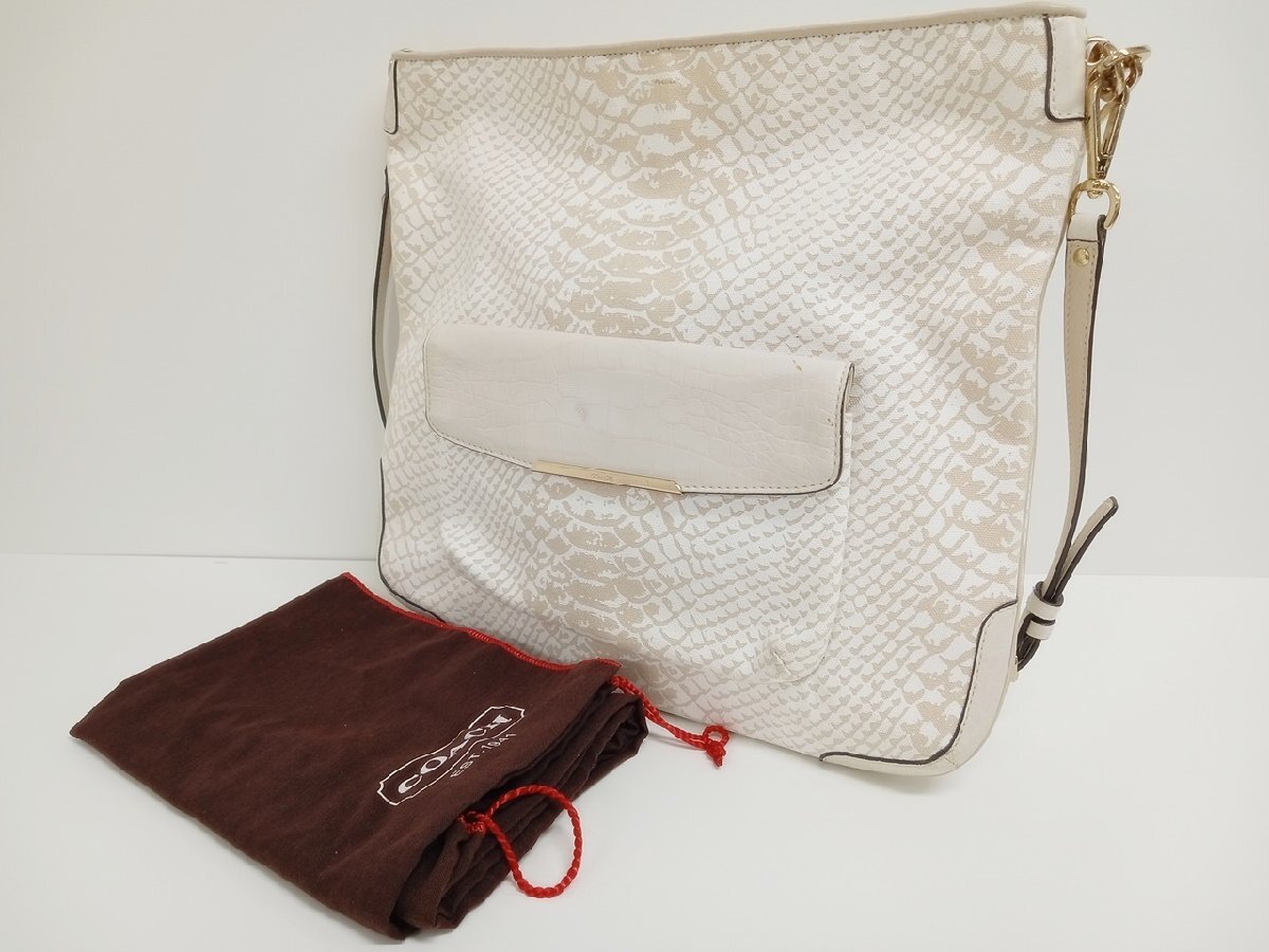 [14B-71-025-1] COACH コーチ パイソンプリント ショルダーバッグ キャンバス A1494-30098 中古