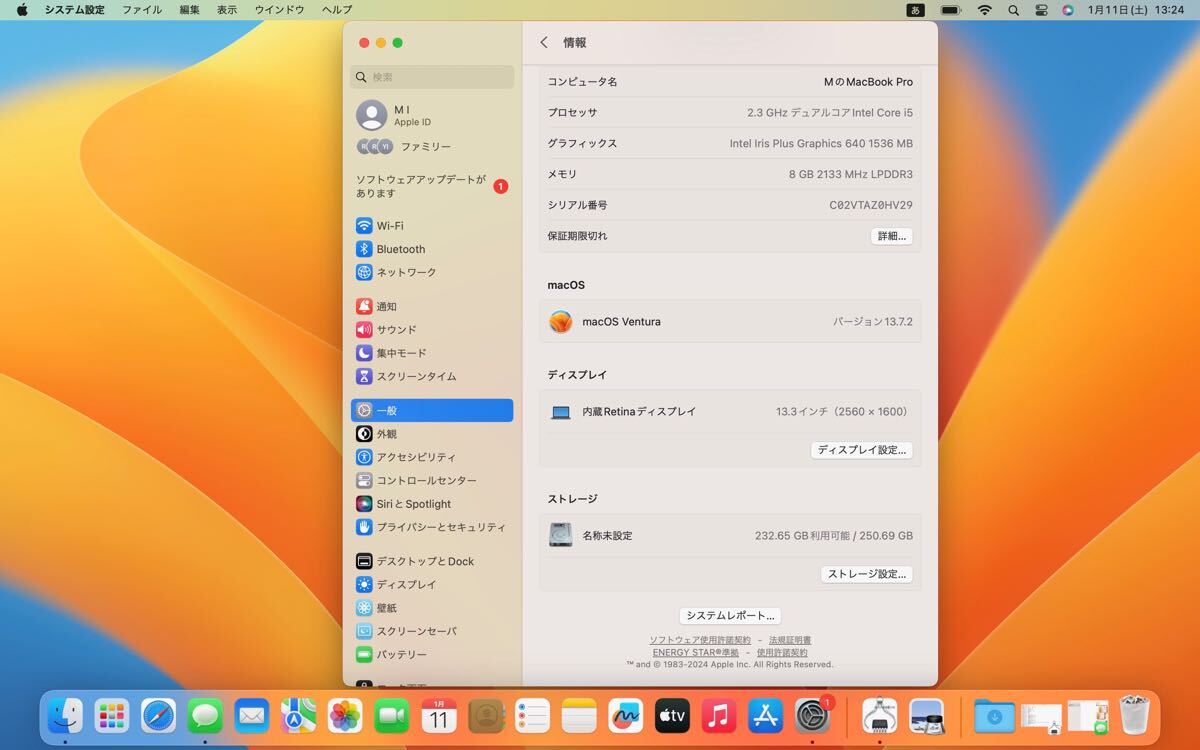 極美品 充放電回数9回 Apple MacBook Pro (13-inch 2017) A1708 極美品 充放電回数9回 Apple MacBook Pro (13-inch 2017) A1708