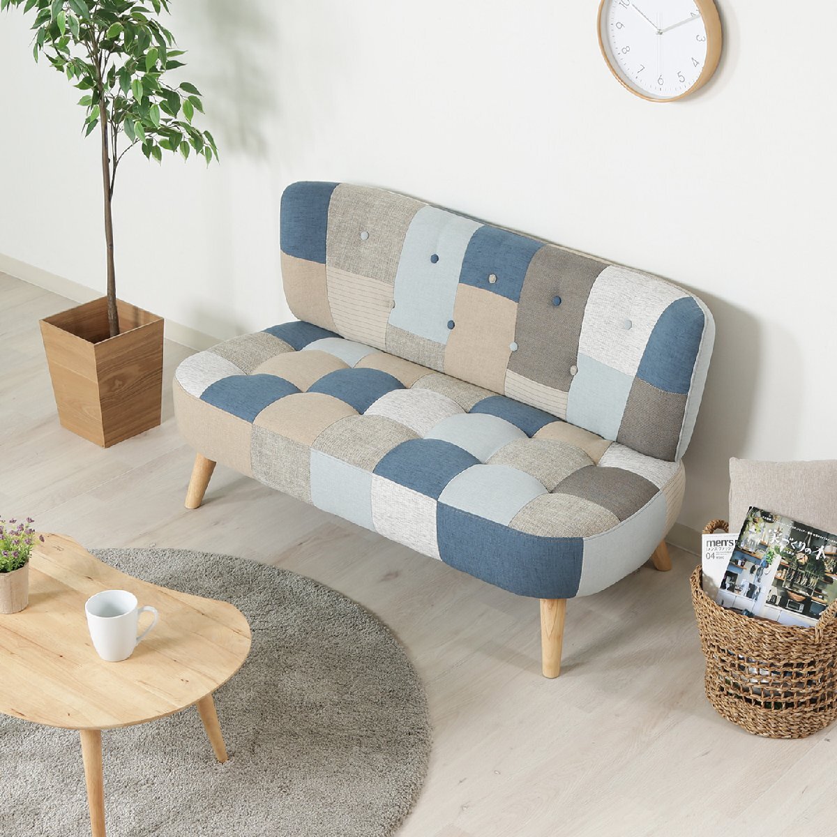 送料無料 ラブソファ 二人掛け パッチワーク 長椅子 チェア おしゃれ インテリア ファブリック 幅123cm 奥行67cm 高さ68cm 座面高36cm 新品