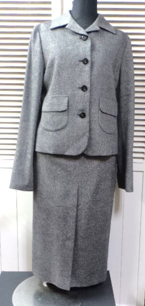 ルチアーノソプラーニ☆グレー ツイード ジャケット&スカート 40(M～L)セットアップ LUCIANO SOPRANI 秋冬 スーツ
