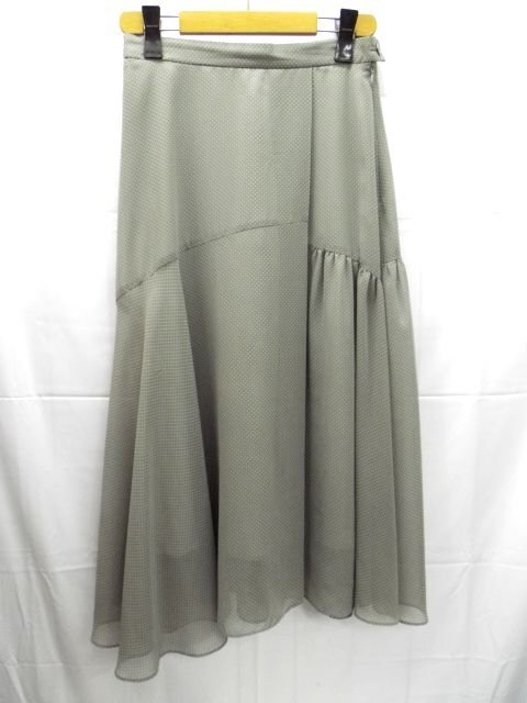美品★JOURNAL STANDARD/NEU◎ジャーナルスタンダード/ロング丈/ドットシフォン タックフレアスカート/グレー/日本製/W66cm/36サイズ