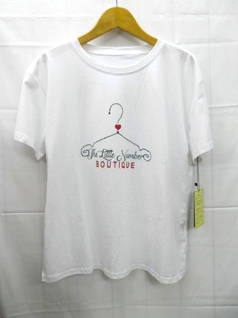 新品未使用品★maibito◎ラインストーン/プリント/Tシャツ/ホワイト/白/M～Lサイズ
