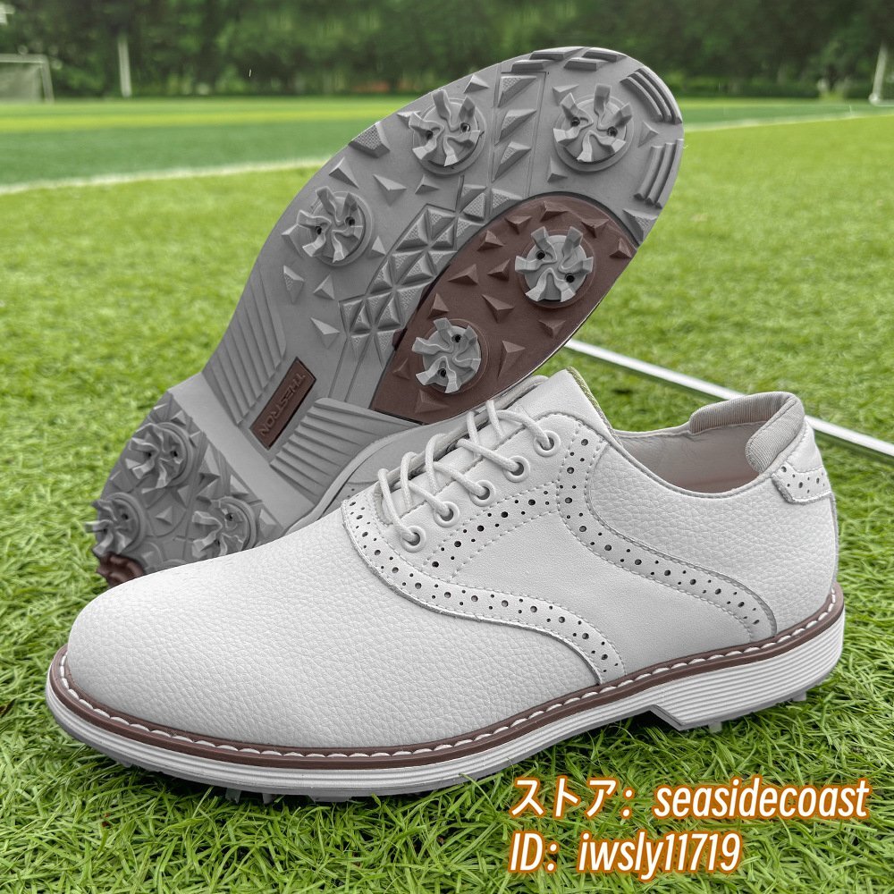 パリコレクション イギリス風 切替 メンズ 高級品◆ゴルフシューズ スポーツシューズ 25.5cm ホワイト 防滑防水 通気性 超軽量 フィット感 スニーカー 運動靴 25.5cm