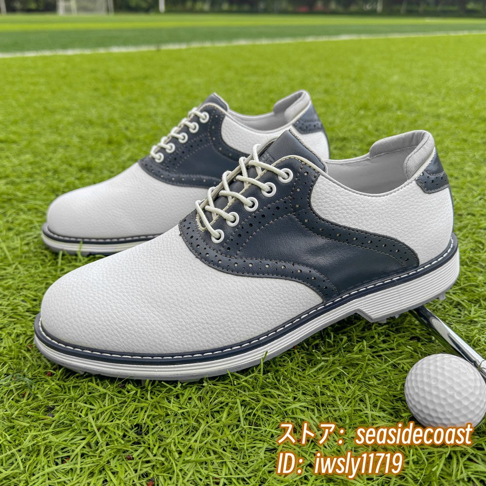【税込】 高級品◆ゴルフシューズ 25.5cm ブルー 防滑防水 通気性 超軽量 フィット感 スニーカー 運動靴 スポーツシューズ イギリス風 切替 メンズ 25.5cm