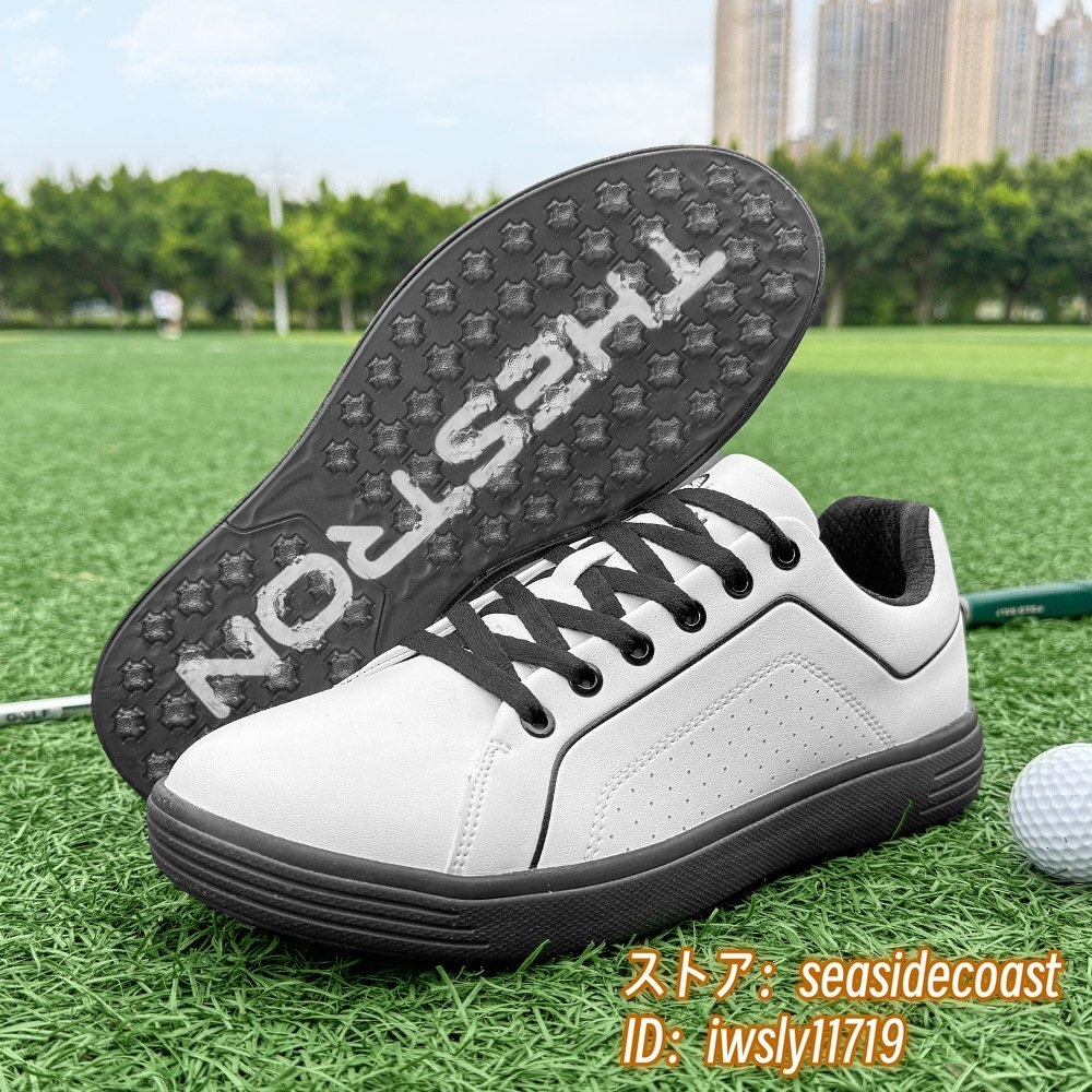 売れ筋がひ贈り物! 超希少◆ゴルフシューズ 新品 25.5cm 白*黒 防滑 フィット感 スパイクレス 運動靴 スポーツシューズ 幅広 4E 通気性 メンズ スニーカー 25.5cm