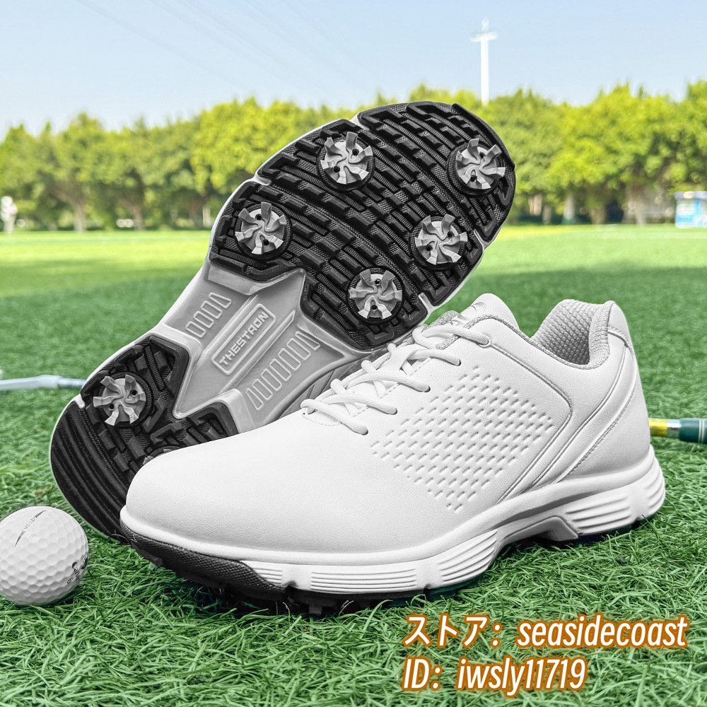 大割引 防滑耐磨 幅広 スポーツシューズ 運動靴 通気性 メンズ スニーカー 強いグリップ 新品 高級品◆ゴルフシューズ フィット感 24.5cm ホワイト 24.5cm