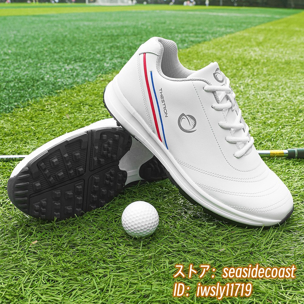 高級品◆ゴルフシューズ 新品 スパイクレス 運動靴 スニーカー 幅広 スポーツシューズ メンズ フィット感 高品質 紳士用 ホワイト 28.0cm