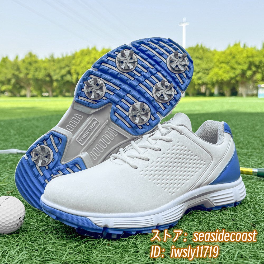 格安新品 防滑耐磨 幅広 スポーツシューズ 運動靴 通気性 メンズ スニーカー 強いグリップ 新品 高級品◆ゴルフシューズ フィット感 25.0cm 白*青 25.0cm