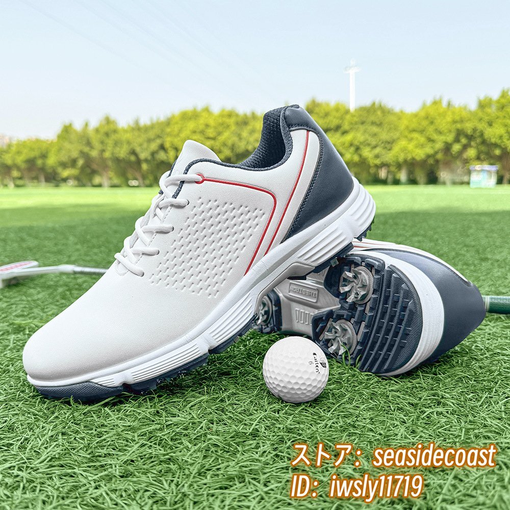 【楽天ランキング1位】 高級品◆ゴルフシューズ 新品 28.5m 白*赤 フィット感 防滑耐磨 幅広 スポーツシューズ 運動靴 通気性 メンズ スニーカー 強いグリップ 28.5cm