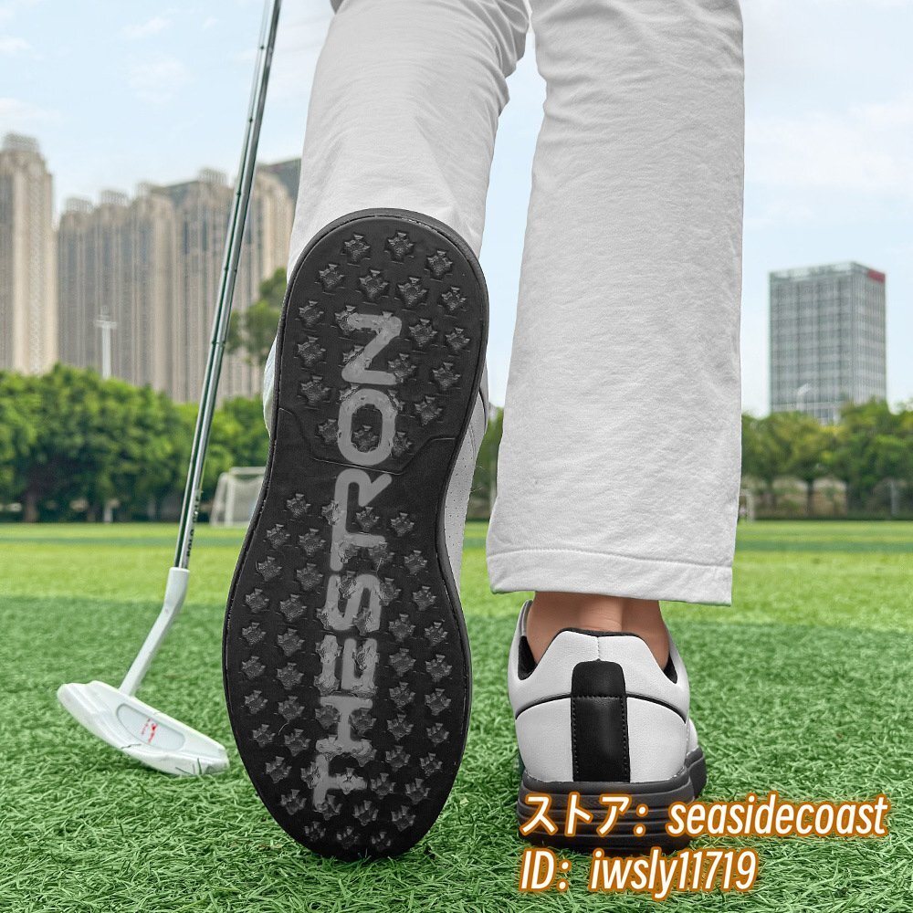 超希少◆ゴルフシューズ 新品 スニーカー メンズ 通気性 4E 幅広 スポーツシューズ 運動靴 スパイクレス フィット感 防滑 白*黒 26.5cm