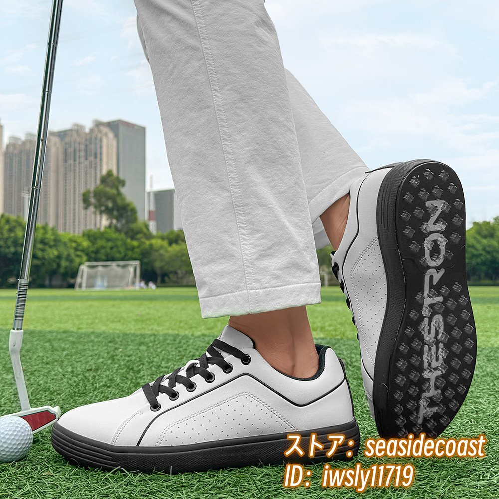 超希少◆ゴルフシューズ 新品 スニーカー メンズ 通気性 4E 幅広 スポーツシューズ 運動靴 スパイクレス フィット感 防滑 白*黒 26.5cm