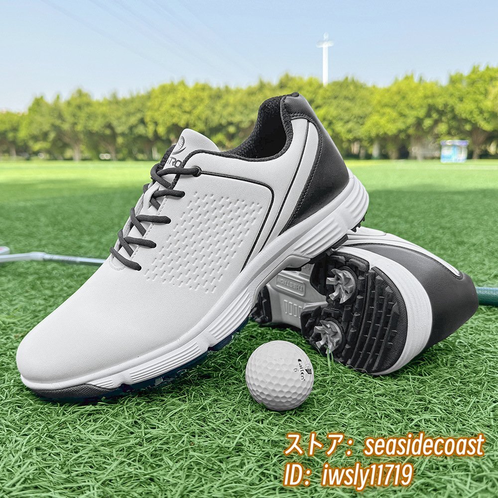 高感度ショップで2023年売れたブランド 通気性 メンズ スニーカー 強いグリップ 新品 高級品◆ゴルフシューズ 運動靴 27.0cm 白*黒 フィット感 防滑耐磨 幅広 スポーツシューズ 27.0cm