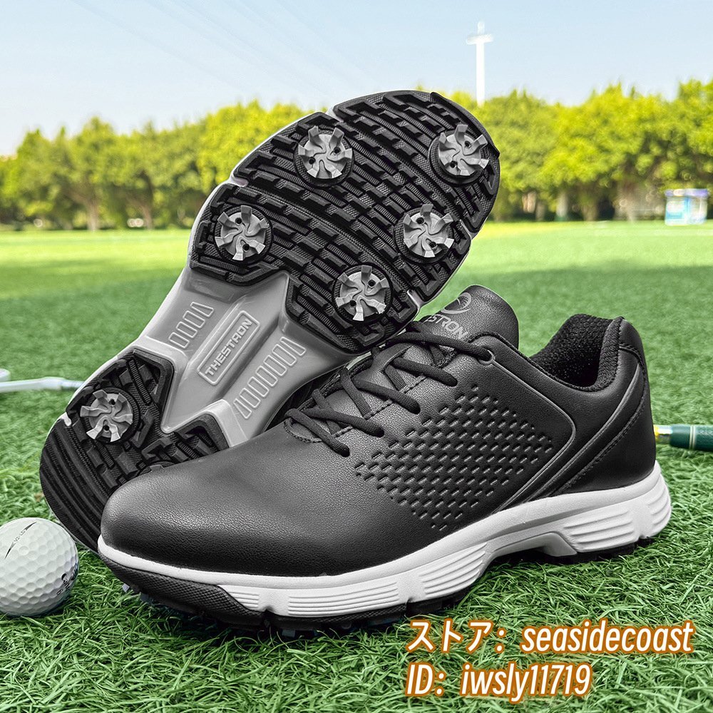 高級品◆ゴルフシューズ 新品 強いグリップ スニーカー メンズ 通気性 運動靴 スポーツシューズ 幅広 防滑耐磨 フィット感 ブラック 28.0cm