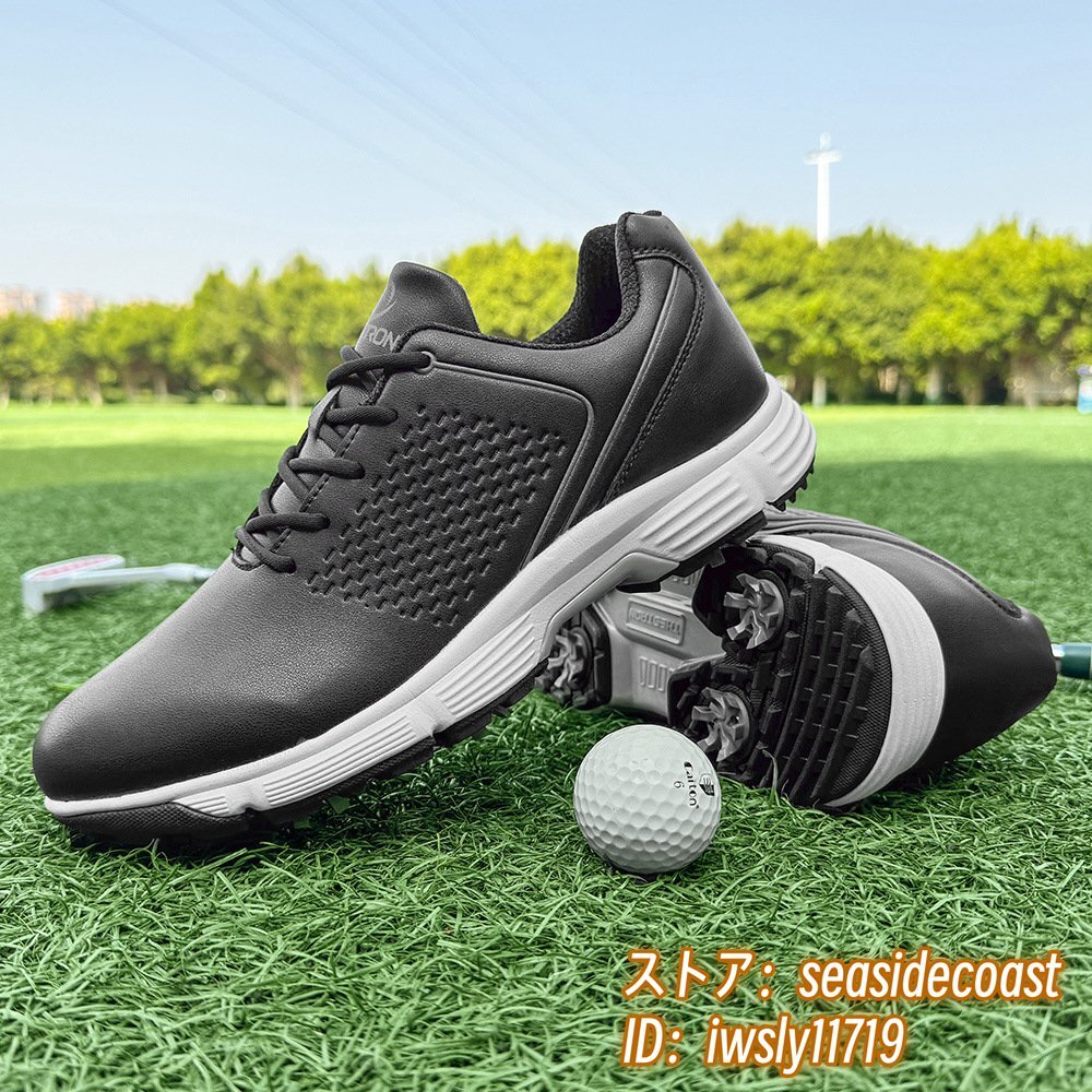 高級品◆ゴルフシューズ 新品 強いグリップ スニーカー メンズ 通気性 運動靴 スポーツシューズ 幅広 防滑耐磨 フィット感 ブラック 28.0cm