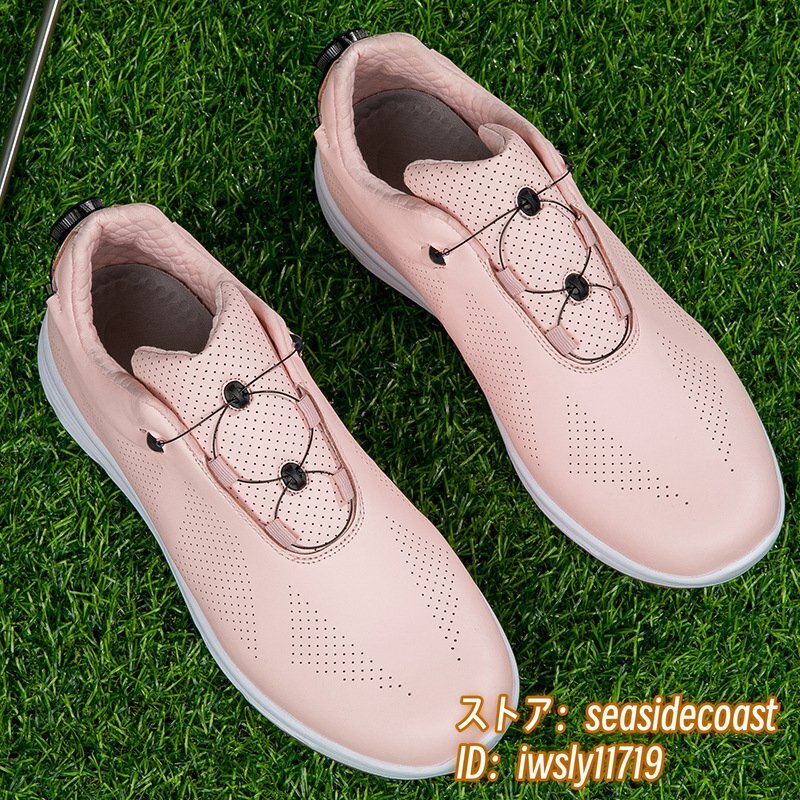 高級品◆GOLF靴 ゴルフシューズ 男女 スニーカー メンズ 運動靴 快適 防水 スポーツシューズ 耐久性 4E 幅広 カジュアル ピンク 28.0cm