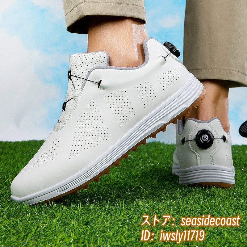 高級品◆GOLF靴 ゴルフシューズ 男女 スニーカー メンズ 運動靴 快適 防水 スポーツシューズ 耐久性 4E 幅広 カジュアル ホワイト 28.0cm