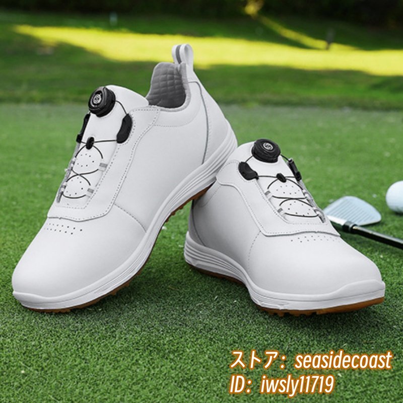 売れ筋がひ贈り物! 運動靴 通気性 ダイヤル式 メンズ ゴルフシューズ 新品◆超希少 スポーツシューズ 27.5cm 白 紳士用 防滑 防水 耐久性 スニーカー 男女兼用 27.5cm