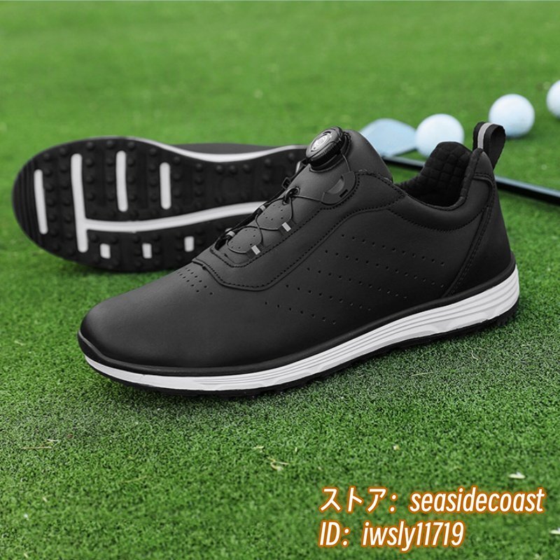 お歳暮ならオンライン 新品◆超希少 ゴルフシューズ メンズ ダイヤル式 通気性 運動靴 スポーツシューズ 男女兼用 スニーカー 耐久性 防水 防滑 紳士用 黒 27.5cm 27.5cm