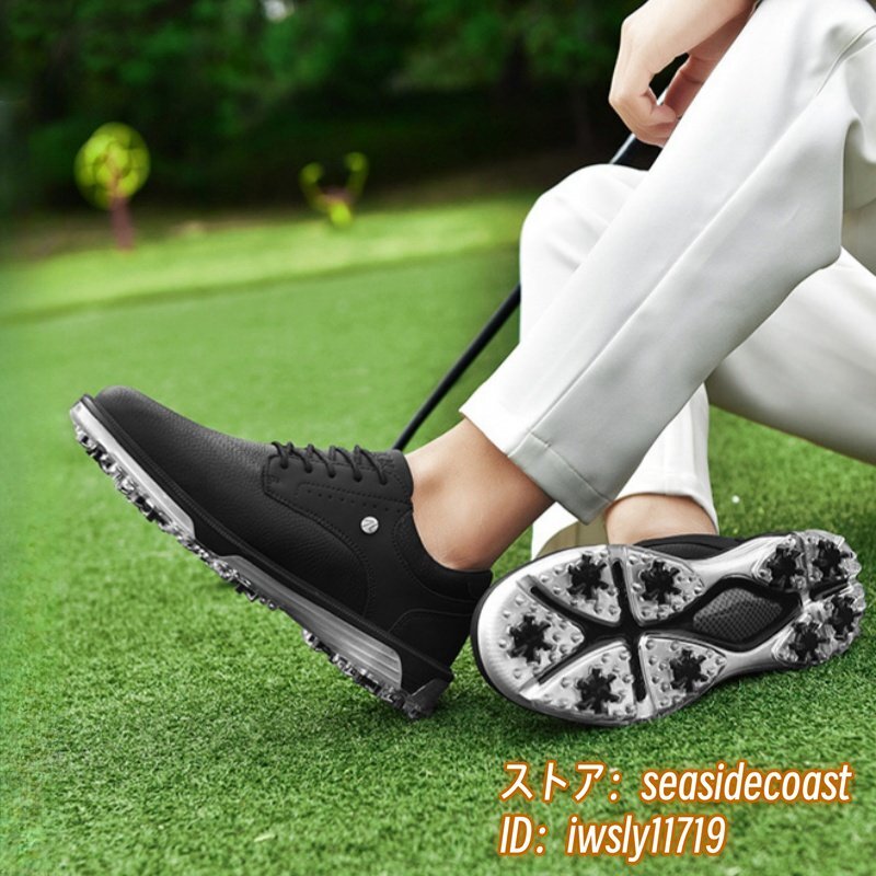 新品◆メンズ ゴルフシューズ 運動靴 スニーカー フィット感 スポーツシューズ 強いグリップ 弾力性 耐磨 防滑撥水 通気性 ブラック 27.5cm