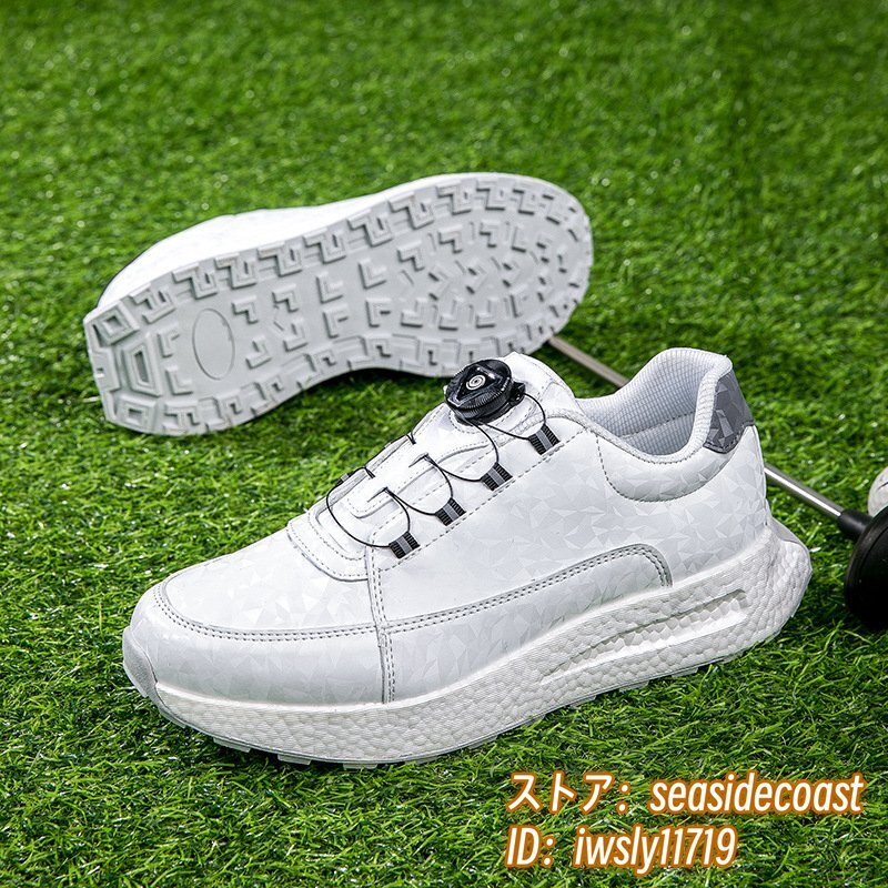 最安値に挑戦! メンズ スパイクレス 新品◆ゴルフシューズ 運動靴 24.5cm ホワイト 超軽量 フィット感 スニーカー 男女兼用 ダイヤル式 スポーツシューズ 24.5cm