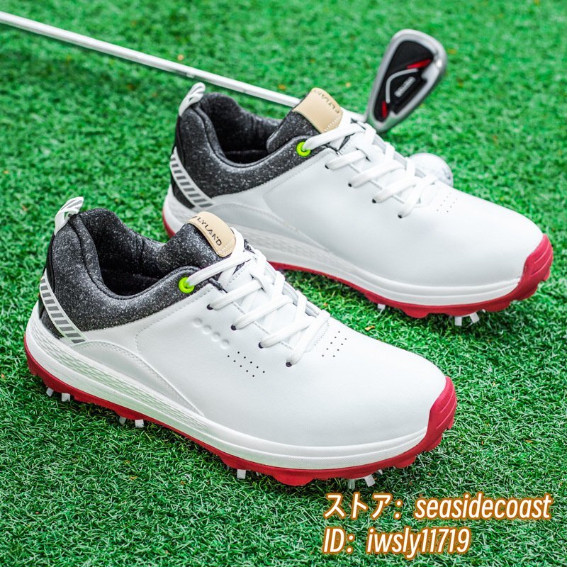 売れ筋がひ贈り物! ゴルフシューズ メンズ ソフトスパイク 強いグリップ 4E 運動靴 新品 スポーツシューズ 軽量 フィット感 弾力性 防水 防滑 耐磨 白 25.5cm 25.5cm