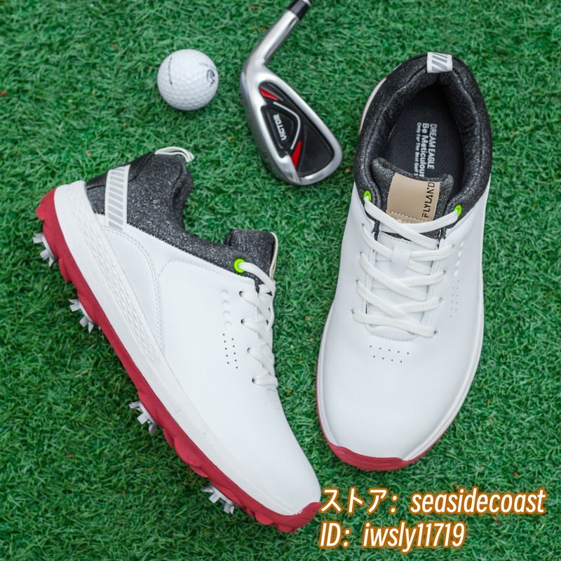 ゴルフシューズ メンズ ソフトスパイク 強いグリップ 4E 運動靴 新品 スポーツシューズ 軽量 フィット感 弾力性 防水 防滑 耐磨 白 25.5cm