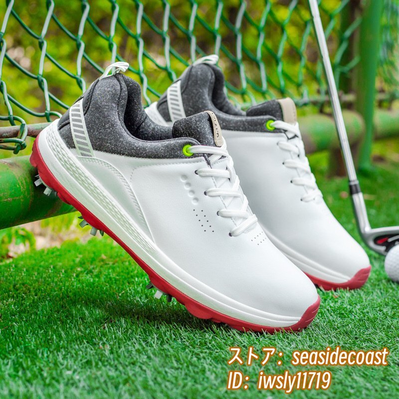 ゴルフシューズ メンズ ソフトスパイク 強いグリップ 4E 運動靴 新品 スポーツシューズ 軽量 フィット感 弾力性 防水 防滑 耐磨 白 27.0cm