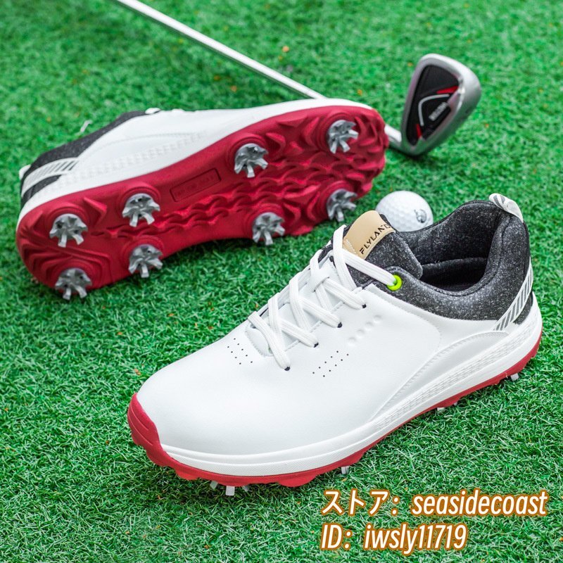 ゴルフシューズ メンズ ソフトスパイク 強いグリップ 4E 運動靴 新品 スポーツシューズ 軽量 フィット感 弾力性 防水 防滑 耐磨 白 27.0cm