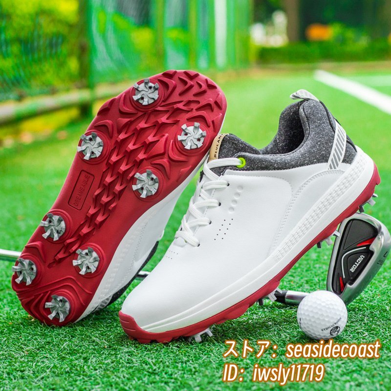 ゴルフシューズ メンズ ソフトスパイク 強いグリップ 4E 運動靴 新品 スポーツシューズ 軽量 フィット感 弾力性 防水 防滑 耐磨 白 27.0cm