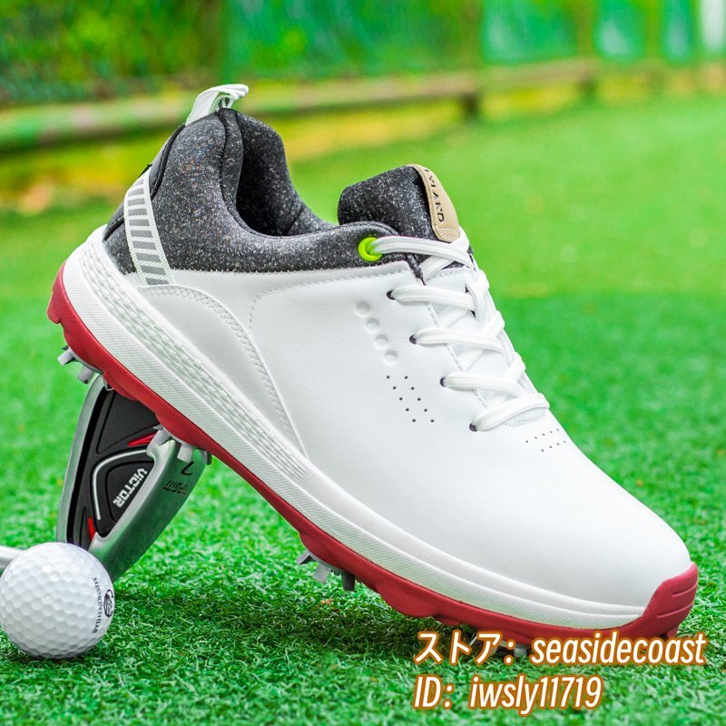 ゴルフシューズ メンズ ソフトスパイク 強いグリップ 4E 運動靴 新品 スポーツシューズ 軽量 フィット感 弾力性 防水 防滑 耐磨 白 27.0cm