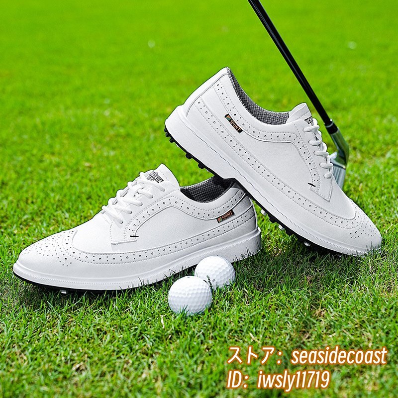 【2024春夏新作】 ゴルフシューズ 新品◆最高級 メンズ 25.0cm ホワイト 弾力性 フィット感 軽量 防滑 スポーツシューズ 運動靴 4E 強いグリップ 手作り 彫り 25.0cm