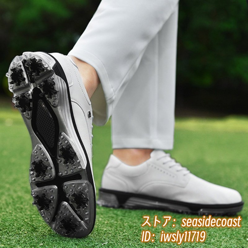 新品◆メンズ ゴルフシューズ 運動靴 スニーカー フィット感 スポーツシューズ 強いグリップ 弾力性 耐磨 防滑撥水 通気性 ホワイト 26.5cm