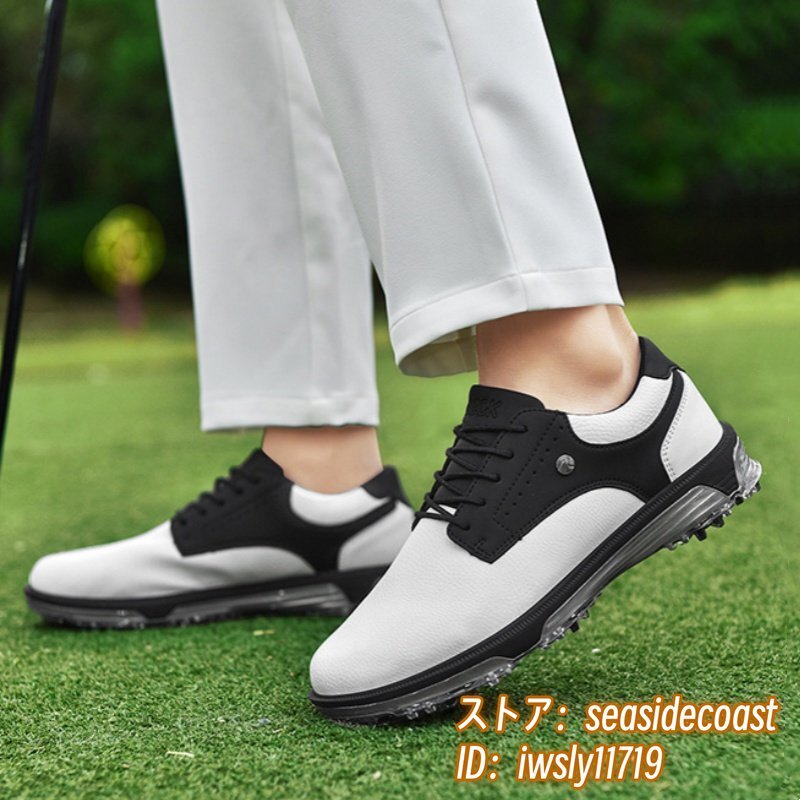新品◆メンズ ゴルフシューズ 運動靴 スニーカー フィット感 スポーツシューズ 強いグリップ 弾力性 耐磨 防滑撥水 通気性 白*黒 28.0cm