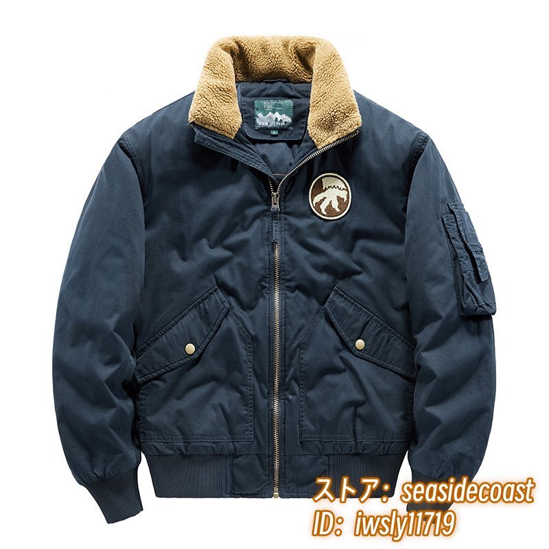 新入荷 フライトジャケット ジャンパー ブルゾン 新品 メンズ スカジャン 中綿 アウター 超カッコイイ MA-1 防寒 コート 三色 ネイビー XL
