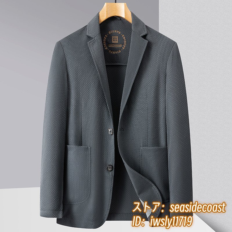 人気新品■テーラードジャケット メンズ ブレザー ビジネス スーツ 春夏秋 背広 ストレッチ 日焼け止め 紳士服 カジュアル グレー M