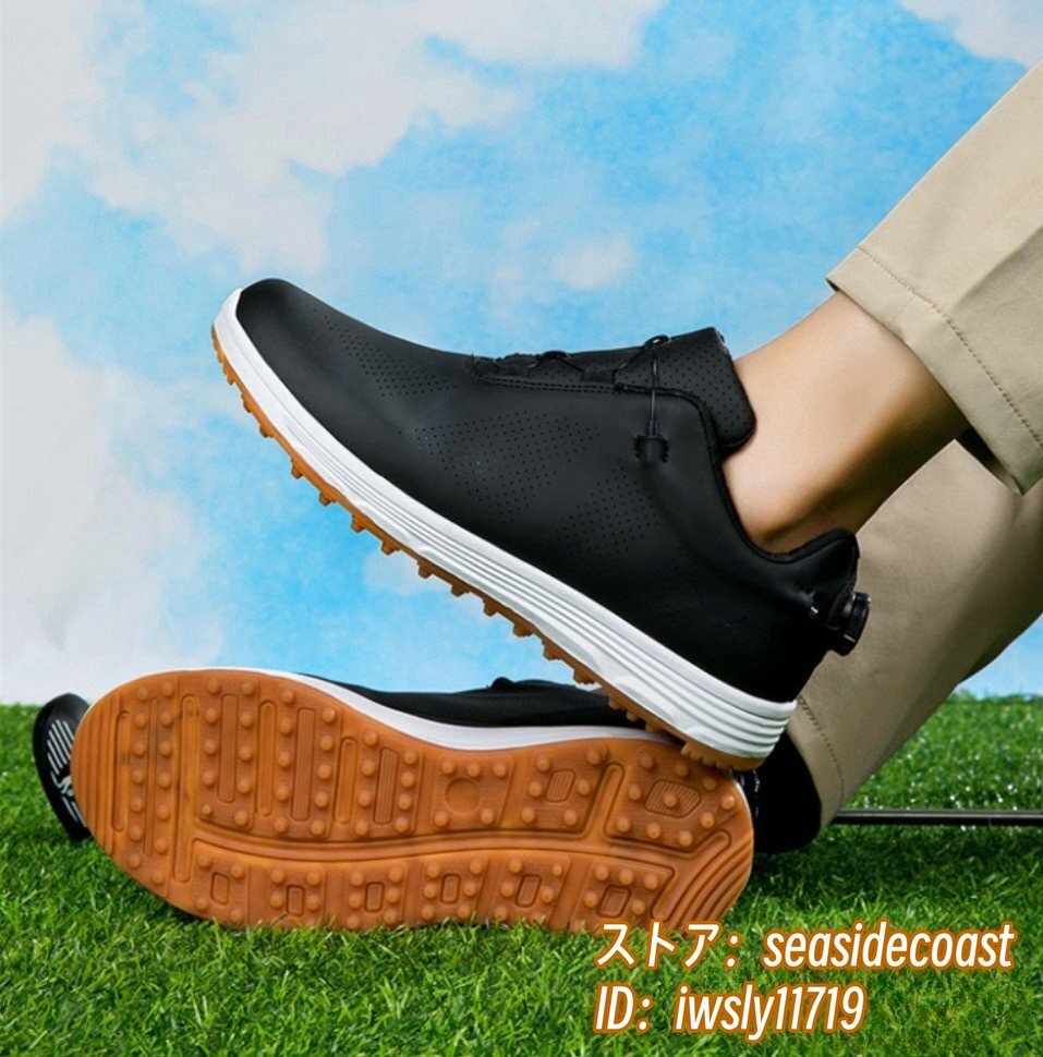 高級品◆GOLF靴 ゴルフシューズ 男女 スニーカー メンズ 運動靴 快適 防水 スポーツシューズ 耐久性 4E 幅広 カジュアル ブラック 25.0cm