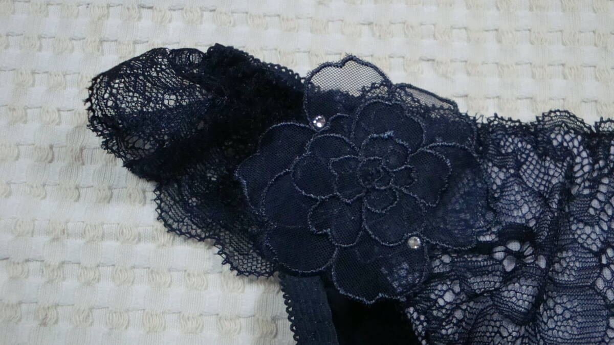 新品.ナルエー.Narue.ショーツ.サイド豪華立体フラワー.ビジュー.ネイビー.M_画像3