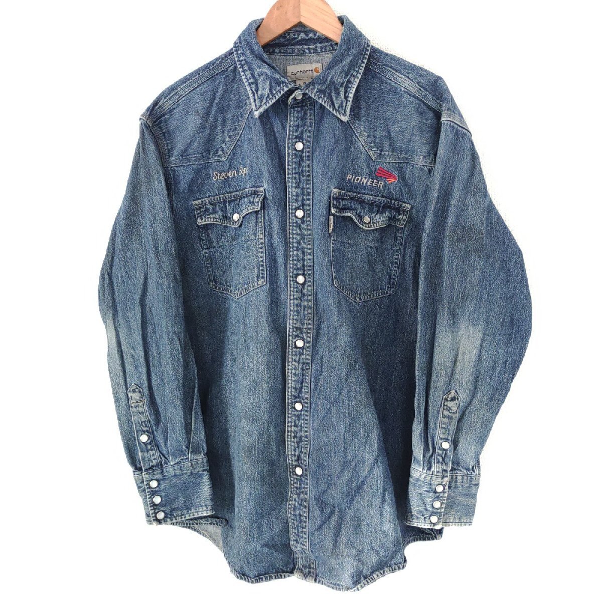 (^w^)b carhartt カーハート 長袖 スナップボタン CPO デニム シャツ ジャケット ジージャン ジャンパー ブルゾン アメカジ 青 XL O11472DD