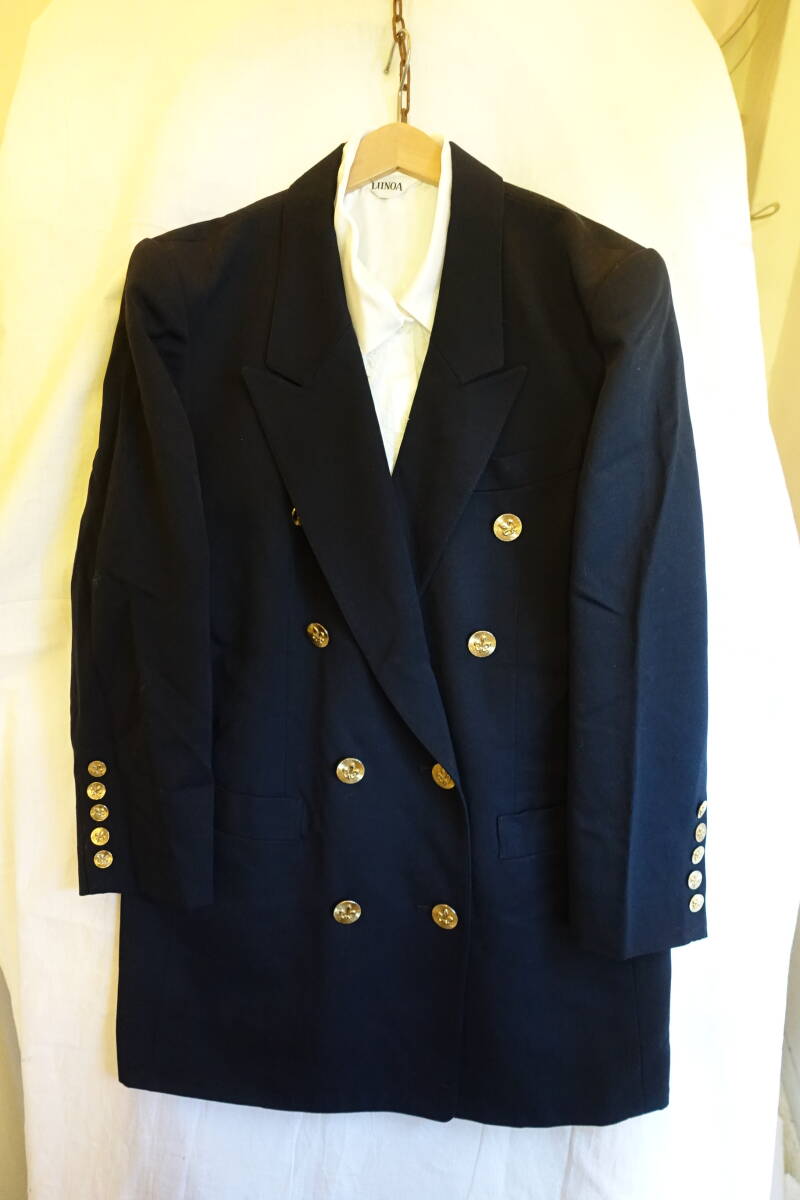 ○[ Leilian レリアン　紺ブレ ダブル ウール ジャケット]USED古着 昭和レトロ・モダン・