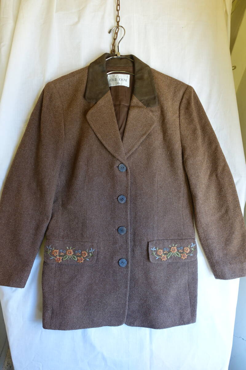 ○[70s80s90s vintage ヴィンテージ フラップポケット 花柄刺繍 ウール ジャケット]USED古着 昭和レトロ・モダン