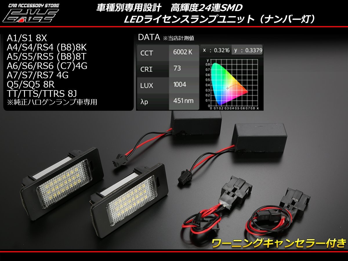 LEDライセンスランプ アウディ A4 S4 B8 8K / A5 S5 B8 8T /A6 S6 C7 4G ナンバー燈 純正ユニット交換型 R-148