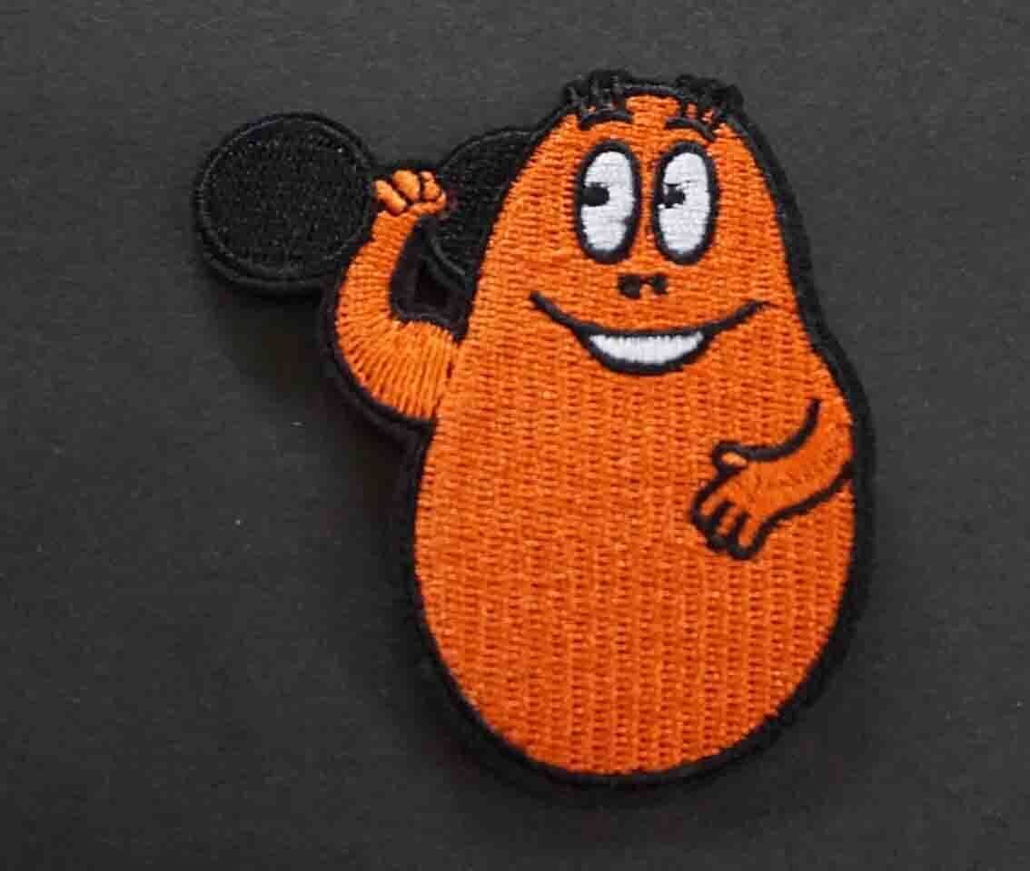 《橙筋トレ父さん》筋肉■激熱『バーバパパ』BARBAPAPA　ダンベル 刺繍ワッペン■サバゲー ミリタリー ファッション■洋服・衣類・衣服DIY