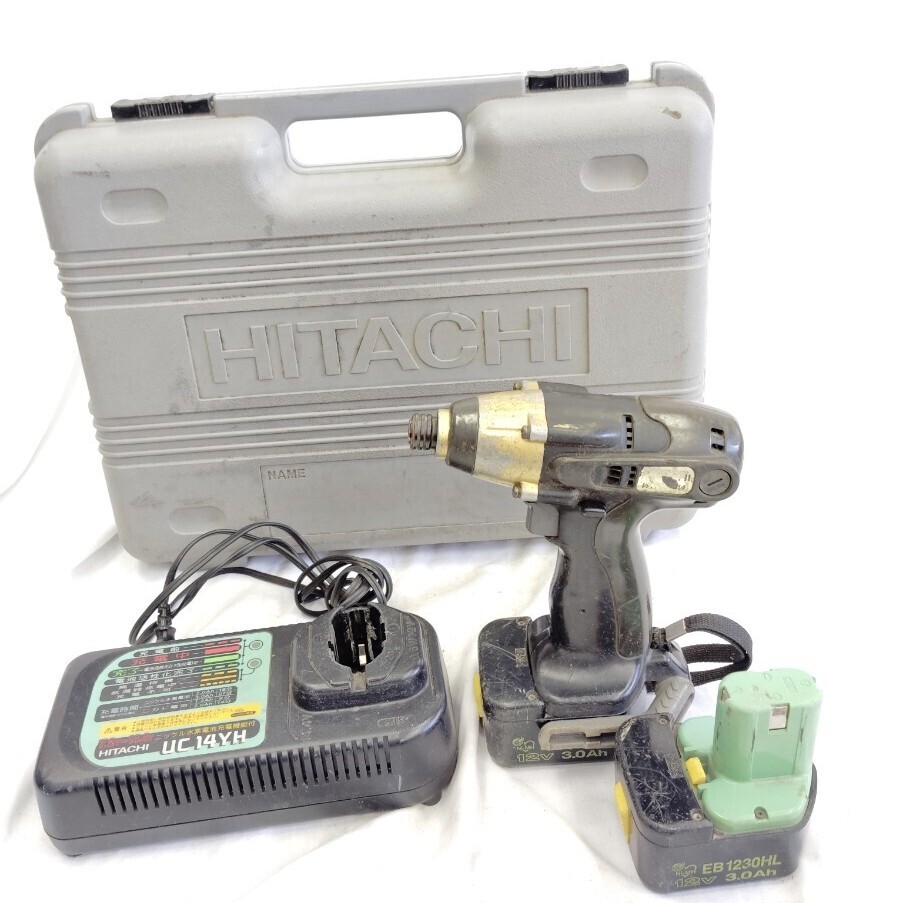 R-01815 HITACHI WH12DM UC14YH 日立 コードレスインパクトドライバー 充電器 バッテリー ケース付 通電のみ確認済 015