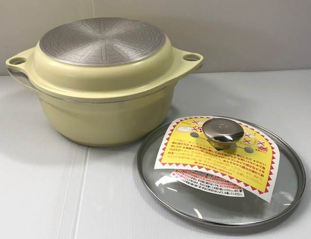 あ//つH3038 【未使用・保管品】アサヒ軽金属　ワイドオーブン　Lサイズ　　無水調理　活力なべ　無水　IH対応　ガラス蓋付き