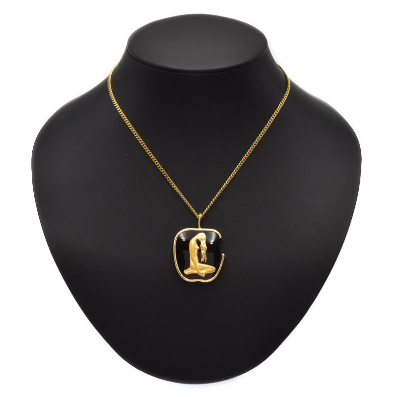 カレライカレラ アダム＆イヴ オニキスペンダントトップ K18YG リンゴモチーフ リバーシブル イエローゴールド 中古 送料無料_画像4